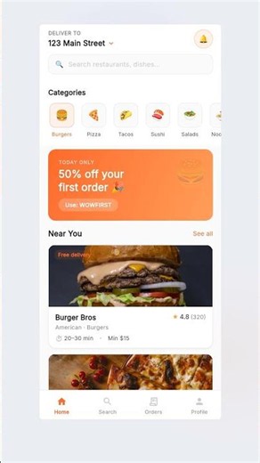 Flutter food delivery home screen — one command install #flutter #flutterkit