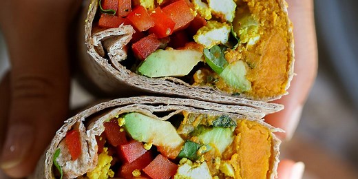 Samosa Sweet Potato Breakfast Wraps with Tofu Scramble