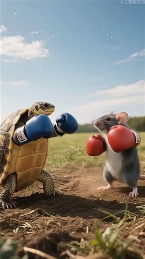 Turtle vs Mouse Boxing Fight 🥊😱 #turtle #mouse #cute #aianimals
