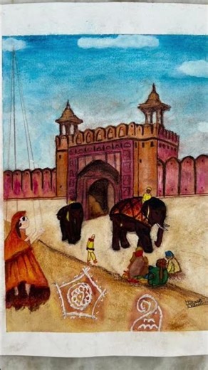 Traditional Indian Painting | Watercolor Fort and Elephants#art #painting #indianart #fort #creative
