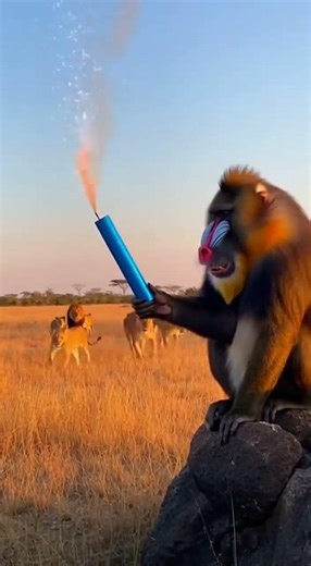 Mandrill's Savanna Prank with Blue Firework