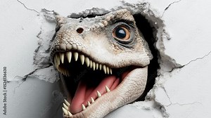 scary T-Rex breaking through a wall