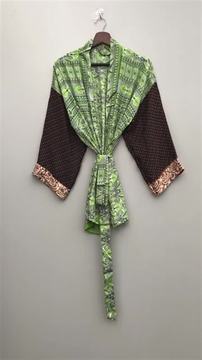 Bohemian Short Silk Kimono Green & Brown Robe Gift for Wife - Etsy
