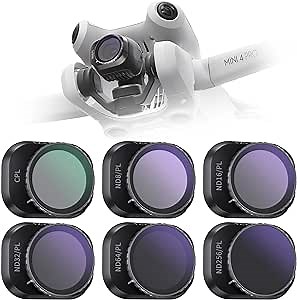 ND Filters Set for DJI Mini 4 Pro Accessories 6-Pack (CPL ND-PL8 ND-PL16 ND-PL32 ND-PL64 ND-PL256) Camera Lens ND Filters Set Compatible with DJI Mini 4 Pro Drone