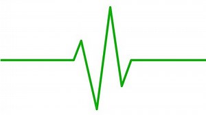 Animated green line of electrocardiogram. Linear symbol of pulsating cardiogram. Looped video. Concept of chart graph, cardiology, medicine. Vector illustration isolated on the white background.