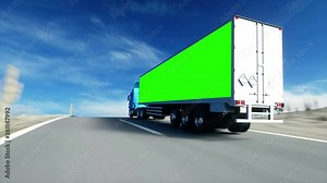 Truck on the road, highway. Transports, logistics concept. super realistic animation with physiks motion. Green screen Stock Video