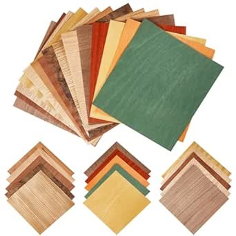 Juexica 30 Pcs 30 Pcs 7.9" x 7.9" Wood Veneer Sheets Variety Pack Square Wood Veneers,Thickness Different, for Marquetry, Inlay, Woodworking Projects(Various Color)