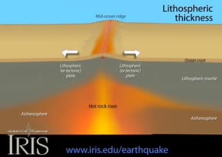 How do mid-ocean ridges form new crust? Spreading mid-ocean ridges form the longest mountain ranges in the world. New oceanic crust is created at this boundary when basalt magma, formed in the mantle, rises into fractures in the crust and solidifies. Spreading ridges are high elevation because the young oceanic plate at the ridge crest is hot and less dense than the older, colder and more dense plate on the flanks of the ridge. As the plates move away from the boundary, they thicken because unde