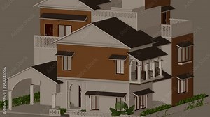 3d Animation of a Generic Classic brick house, Seamless Looped Rotating animation, with brick facade