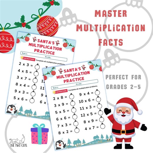 Christmas Math Pack | Multiplication Practice Worksheets Grades 2–5 - Etsy