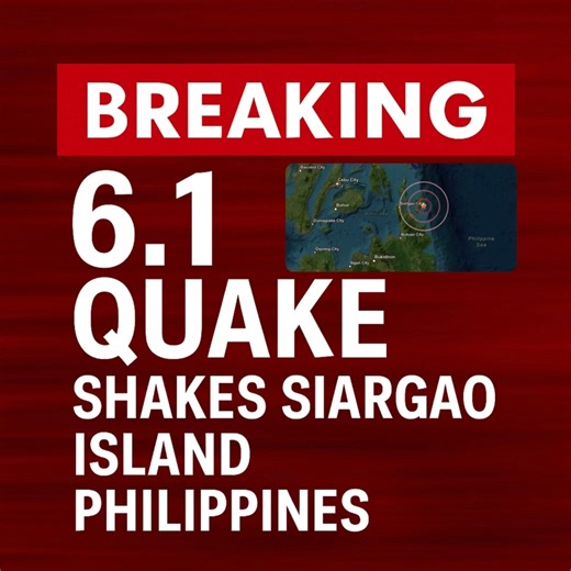 🚨 Breaking: Strong Earthquake Strikes Near Siargao Island, Philippines 🚨 A powerful magnitude 6.1 earthquake struck the Philippine Sea, just 14 km southeast of Siargao Island, at 7:03 AM (Local Time) on Friday, October 17, 2025. The quake occurred at a depth of 69 km (43 miles) and was felt across Surigao del Norte, Dinagat Islands, and parts of Mindanao. No tsunami warning has been issued, but local authorities are assessing possible damage. Shallow earthquakes of this kind can be felt more s