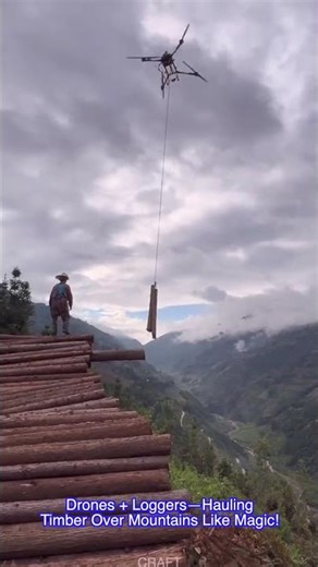 Drones + Loggers—Hauling Timber Over Mountains Like Magic!#shorts