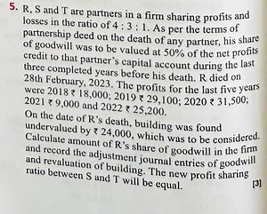 5. R,S and T are partners in a firm sharing profits and losses ... | Filo