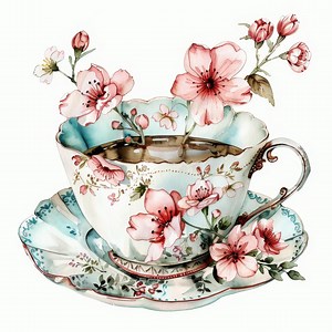 13 Floral Tea Cup Clipart, Blossoms and Tea Cup Illustrations, Printable Watercolor Clipart, High Quality JPG, Digital Download, Paper Craft - Etsy