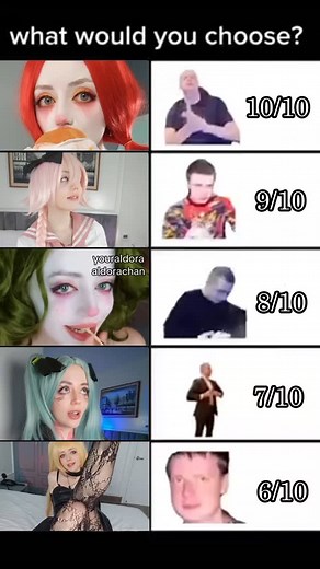 Margarita Averina | Aldorachan on Instagram: "Which cosplay do you like more? 😎 #aldorachan #clowngirl #meme #mcdonaldscosplay #clowncosplay #memes #egirl #youraldora"