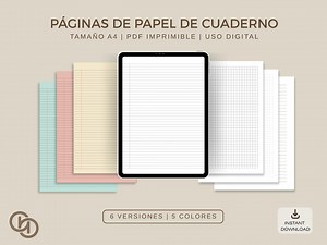 A4 Printable Paper Pack – Lined, Grid, Dot & Color Sheets | Digital Download | for Writing, Notes, Journaling, Planners, Goodnotes - Etsy