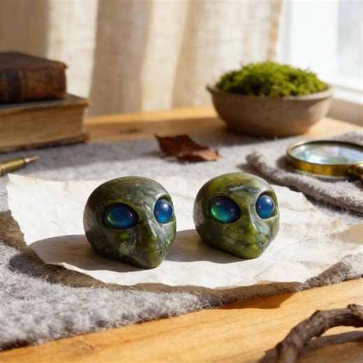 Green Jade Alien Head | Hand Carved Stone Sculpture | Extraterrestrial Art - Etsy