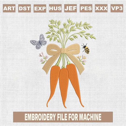 Carrot Bouquet Embroidery Design With Bow, Spring Garden Carrots Embroidery File, Cute Vegetable Machine Embroidery,farmhouse Kitchen Design - Etsy