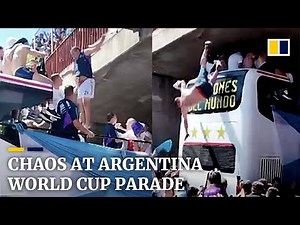 Argentina fan falls from overpass trying to jump onto bus carrying World Cup-winning team