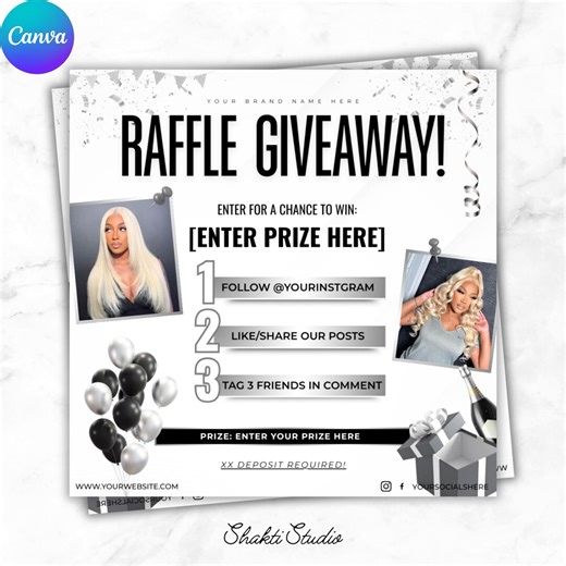 DIY Raffle Giveaway Flyer Template, Social Media Template, Editable Canva Flyer - Etsy