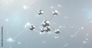 Uranium hexafluoride rotating 3d molecule, molecular structure of hex, seamless video