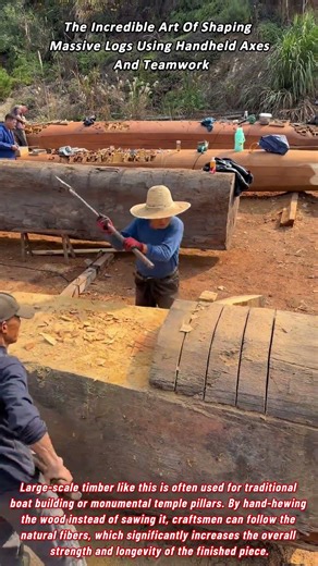 The Incredible Art Of Shaping Massive Logs Using Handheld Axes And Teamwork