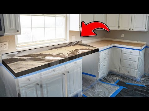 Countertop & backsplash coated with epoxy | White & Gray Design