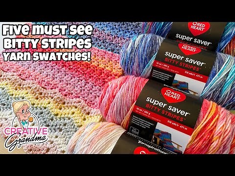 Red Heart Bitty Stripes! 5 More Yarn Swatches! Which Color Do You Like Most? #redheartyarn