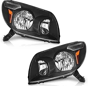 WEELMOTO Headlights for 2003-2005 Toyota 4Runner, Headlamp Replacement for 03 04 05 Toyota 4Runner Headlight with black Housing Amber Reflector L+R