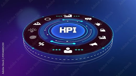 Key performance indicators and business kpi tracking on hud, futuristic interface for corporate metric monitoring and goals