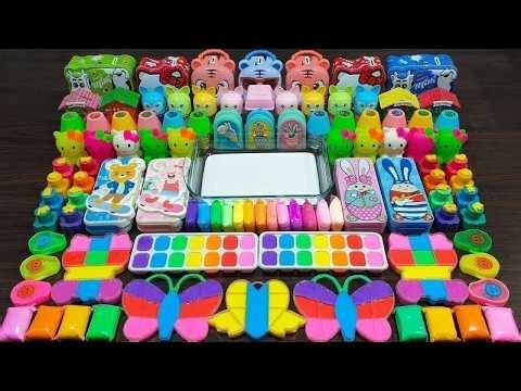 Rainbow clay ! Mixing random things into homemade slime ! Relaxing slime videos !!!