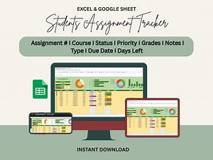Assignment Tracker Spreadsheet Student Planner Google Sheets Excel School Academic Planner Assignment Calendar College Class Study Planner - Etsy Australia