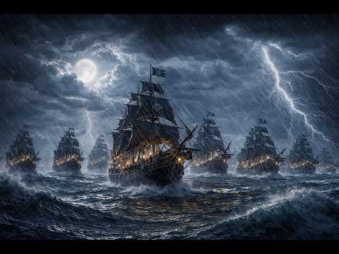 8hr Haunted Stormy Seas 🌊 Thunderstorm Ocean Ambience for Sleep, Study & Relaxation | Pirate Ship