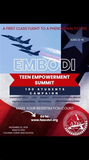 Get Ready for the EMBODI Teen Empowerment Summit! Are you a teen ready to level up your confidence, leadership, and future goals? Or a parent looking for a powerful, free event to inspire your teen? Check out our FAQs to learn more! Register today at [https://form.jotform.com/Faacdst/teensummit](https://form.jotform.com/Faacdst/teensummit) or scan the QR code on the last slide! #EMBODI #TeenEmpowerment #DeltaSigmaTheta #FAACDST #YouthEmpowerment #Leadership #STEM #CommunityImpact #FreeEvent #Sta