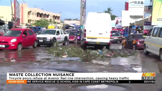 7.5K views · 58 reactions | WASTE COLLECTION NUISANCE: Tricycle pours refuse at Avenor Railway intersection, causing heavy traffic. #AdomNews | Adom TV | Facebook