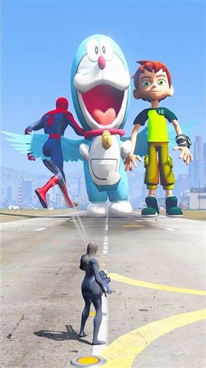 Superheroes Vs Giant Doraemon And Banten Match, Who is the Powerful 🔥|#shorts