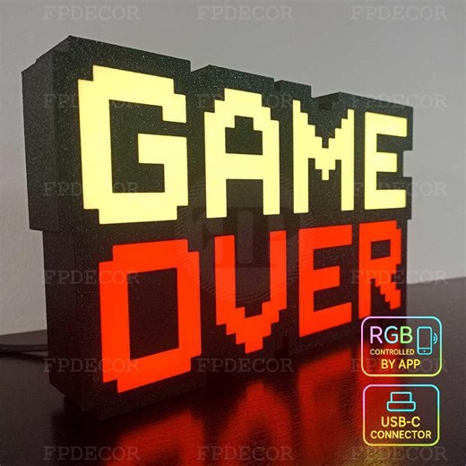 Pixel RGB Gaming Light – Game Over Sign, App Control, USB-C Desk Decor - Etsy UK