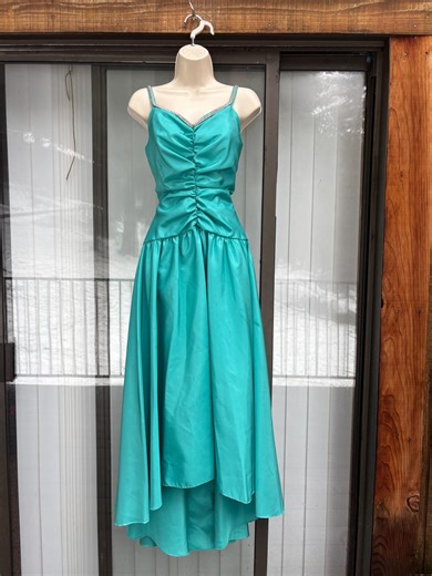 1980s Teal Prom Dress Rhinestone Trim Neckline Size 11/12 80s - Etsy