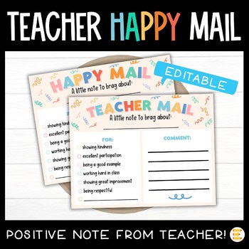Happy Mail: Note From Teacher, Positive Note Home with Student Tracker, EDITABLE