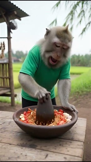 ayam goreng #monkey #animals #cute #cooking #monyetlucu #eating #monkeyvideo #food