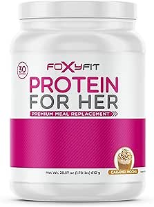 FoxyFit Protein for Her, Caramel Mocha Whey Protein Powder with CLA and Biotin for a Healthy Glow (1.85 lbs)
