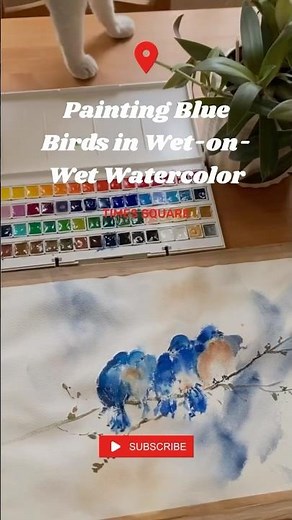 Watercolor blue Birds Tutorial | wet-on-wet Technique for beginners#art #painting #watercolorblog