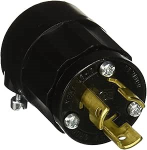 Leviton 15 Amp, 125 Volt, NEMA L5-15P, 2P, 3W, Locking Plug, Industrial Grade, Grounding, All Black - 4720-B, Black