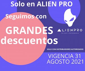 👉 Síguenos y entérate de las promociones que tenemos para ti en ALIEN PRO. 🔥🔥🔥🔥🔥 Grandes descuentos del 10% al 15% Vigencia al 31 de agosto 2021. Solo con distribuidores autorizados. ✔ 15% en PELICAN y SPX-21 ✔ 10% Cabezas Móviles: Paq. Beam 7R Paq. Beam 1R Paq. Wash 36 x 10w Zoom Paq. Beam Croma 10R efecto arcoíris Paq. Beam Volt 90w ✔ 10% Panel Matrix 5 x 5 ✔ 15% Bodyguard Strobe 40w ✔ 15% Laser: Alpha RGB ILDA Apolo RGB RB Star ✔ 15% Interfaces: CQSA 512 ch DMX CQSA 1024 ch DMX New Club
