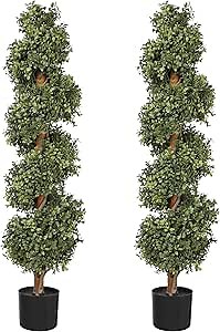 Artificial Boxwood Spiral Topiary Tree - Realistic Outdoor Topiary Trees for Front Porch Decor, Durable Artificial Plants Outdoor, Low-Maintenance Boxwood Topiary for Year-Round Greenery