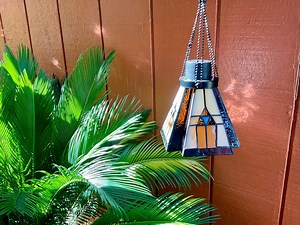 Solar Garden Light, Hanging Outdoor Stained Glass Light, Craftsman Style - Etsy