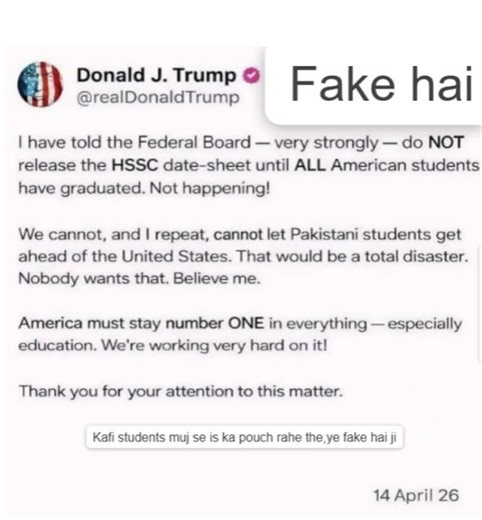 HSSC Datesheet Notification by trump! Real or fake? #fbise #2026 #hsscexam #datesheet2026