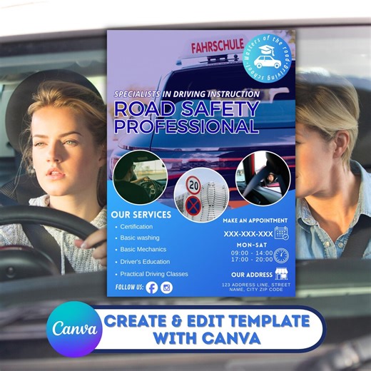 Editable Driving Lesson Flyer/driving School Price List/driving School Flyers for Canva/professional Instructor Promo/driving School - Etsy