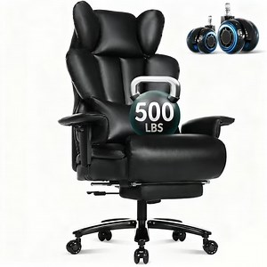 JONPONY Big and Tall Office Chair with Footrest, Executive Office Chair with Adjustable Lumbar Support, Dual Rubber Wheels, Ergonomic High Back Computer Chairs, Black