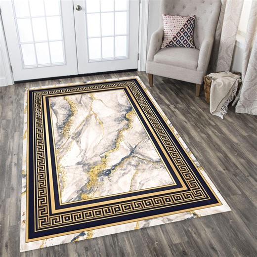 Luxury Greek Key Marble Area Rug, Greek Key Border Syle, Decorative Washable Rug, Marble Rug - Etsy